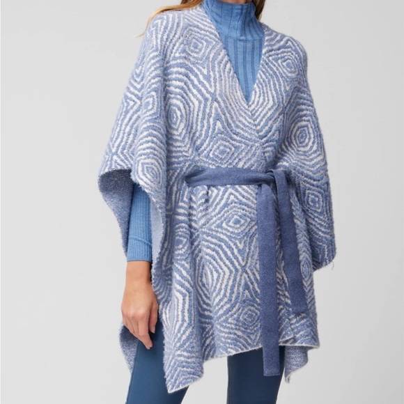 White House Black Market Jackets & Blazers - White House Black Market "Jacquard Belted Ruana" Poncho Sweater Blue White OS